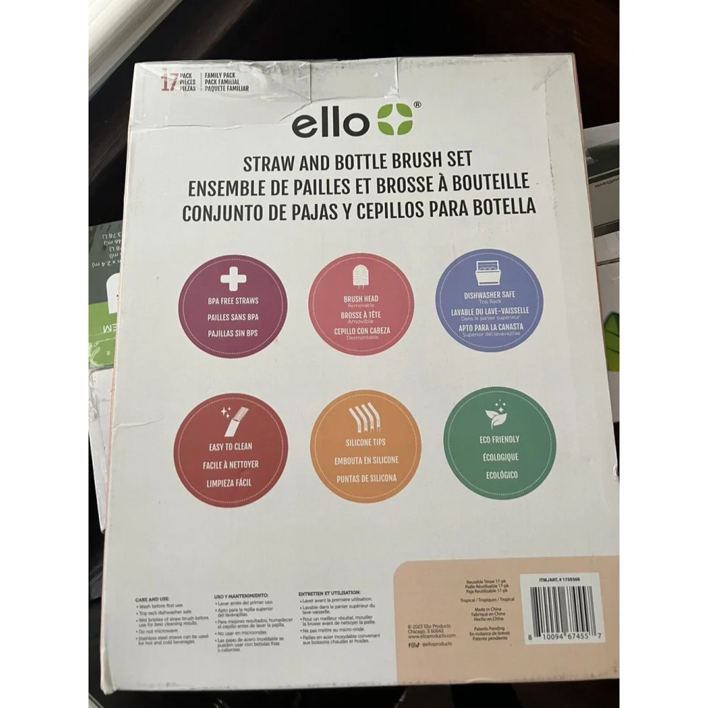 Ello Straw and Bottle Brush Set Family Pack, 17 Pieces